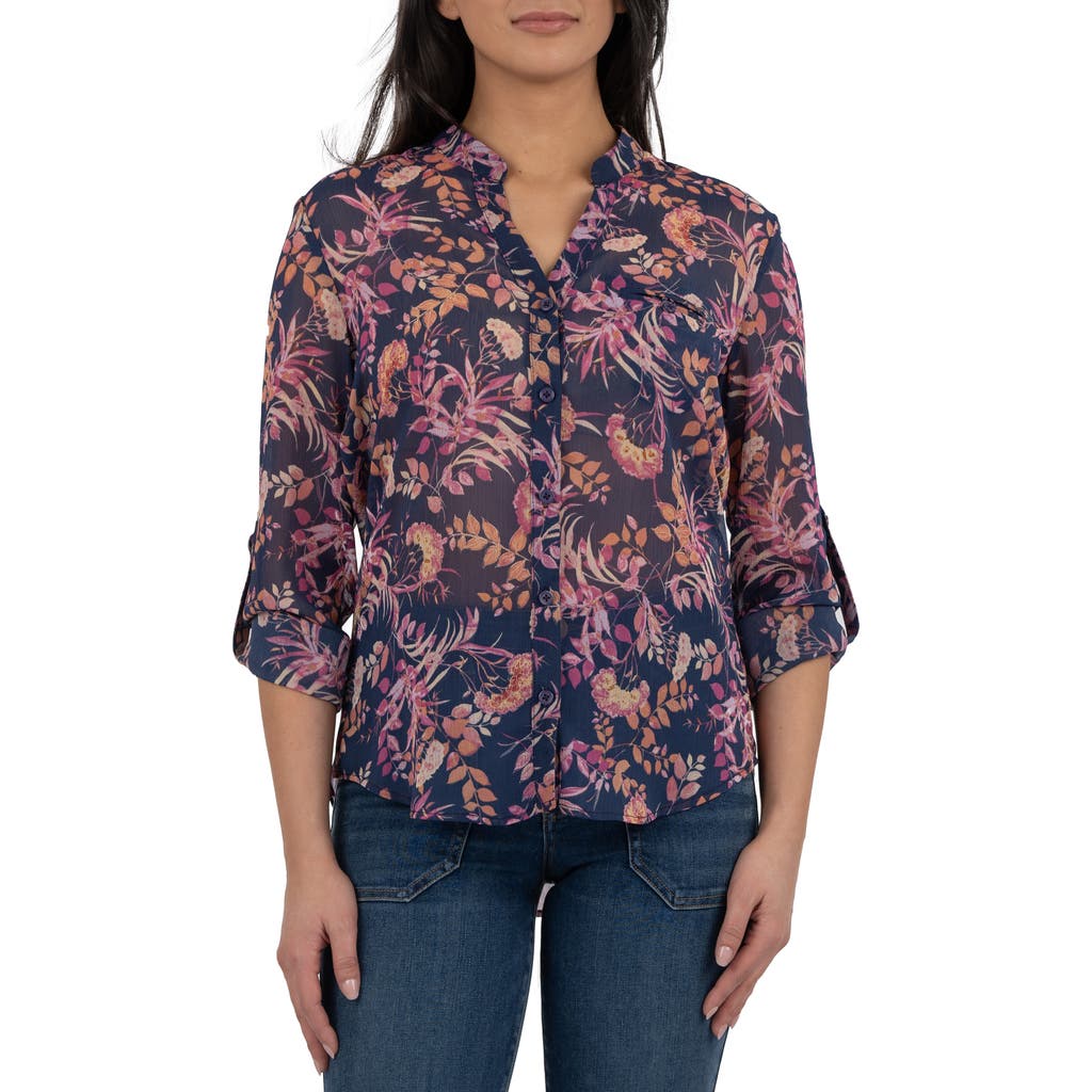 Kut From The Kloth Jasmine Chiffon Button-up Shirt In Blue