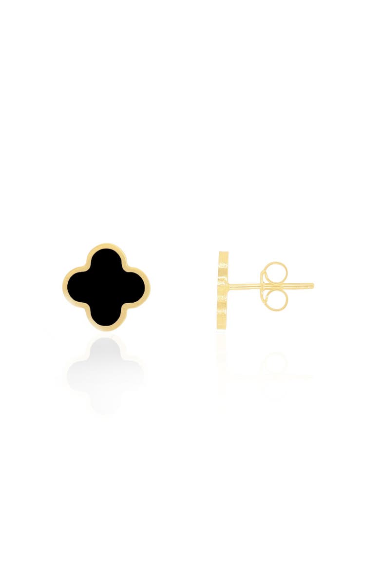 The Lovery Fine Jewelry Small Onyx Clover Stud Earrings, Main, color, Yellow Gold