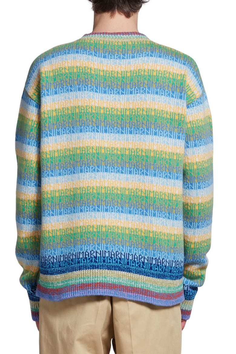 Logo Stripe Crewneck Virgin Wool Sweater, Alternate, color, LAKE
