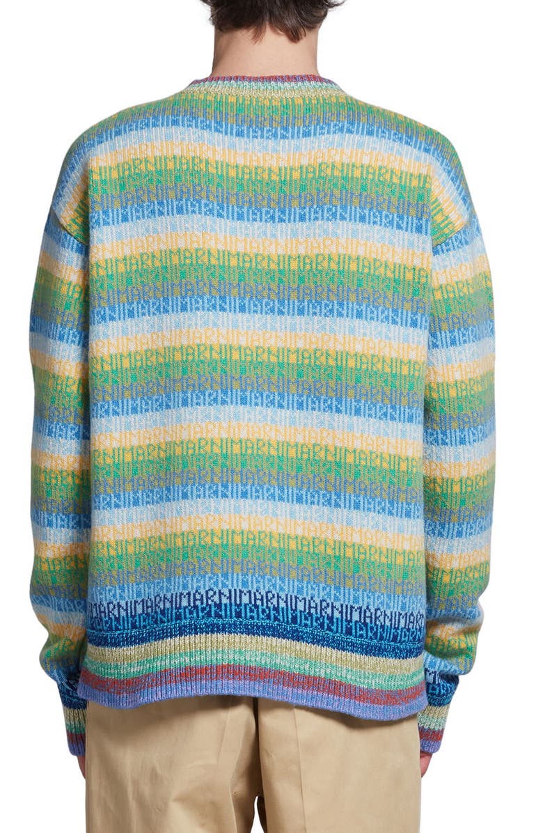 Marni Logo Stripe Crewneck Virgin Wool Sweater, Alternate, color, 