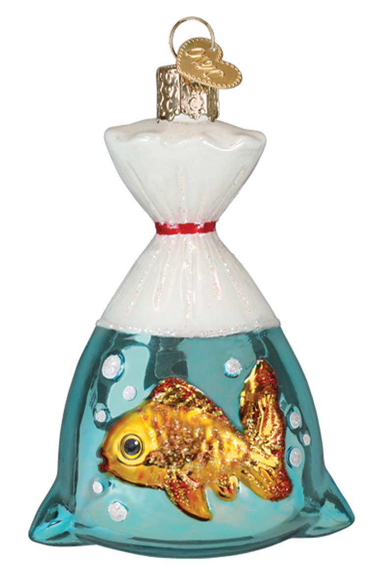 Goldfish in a Bag Ornament, Main, color, TURQUOISE
