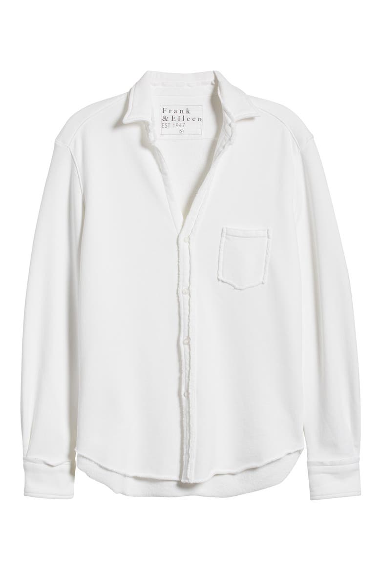 Eileen Relaxed Terry Button-Up Shirt, Alternate, color, WHITE