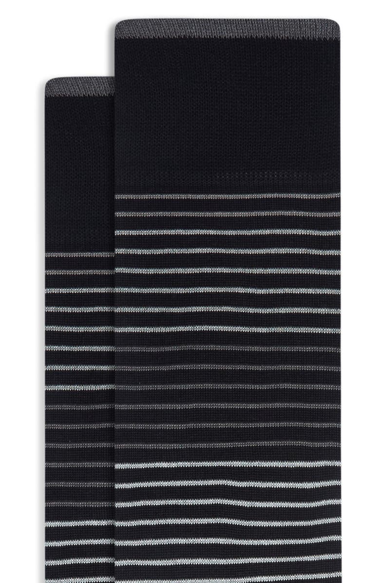 Bugatchi Gradient Stripe Mercerized Cotton Blend Dress Socks, Alternate, color, Black