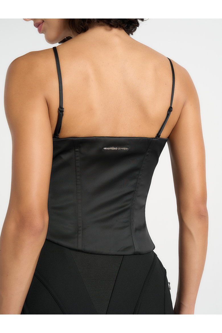 Aurelia Asymmetric Satin Corset Top, Alternate, color, Black