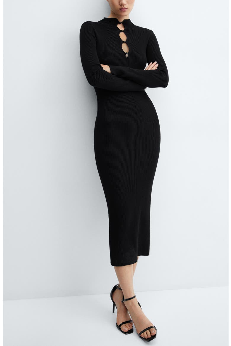 Long Sleeve Rib Midi Sweater Dress, Alternate, color, BLACK