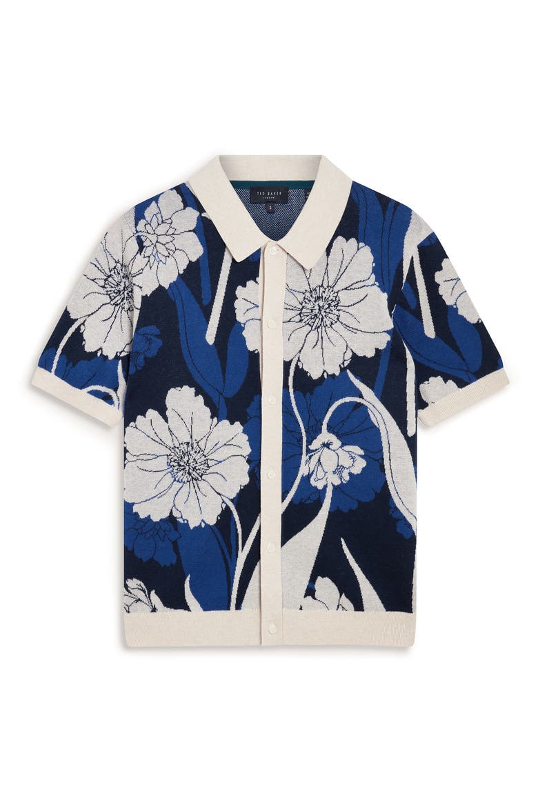 Aldery Floral Knit Button-Up Shirt, Alternate, color, BRT BLUE