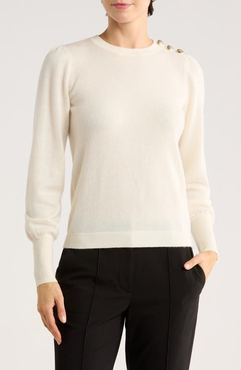 Button Shoulder Wool & Cashmere Blend Sweater
