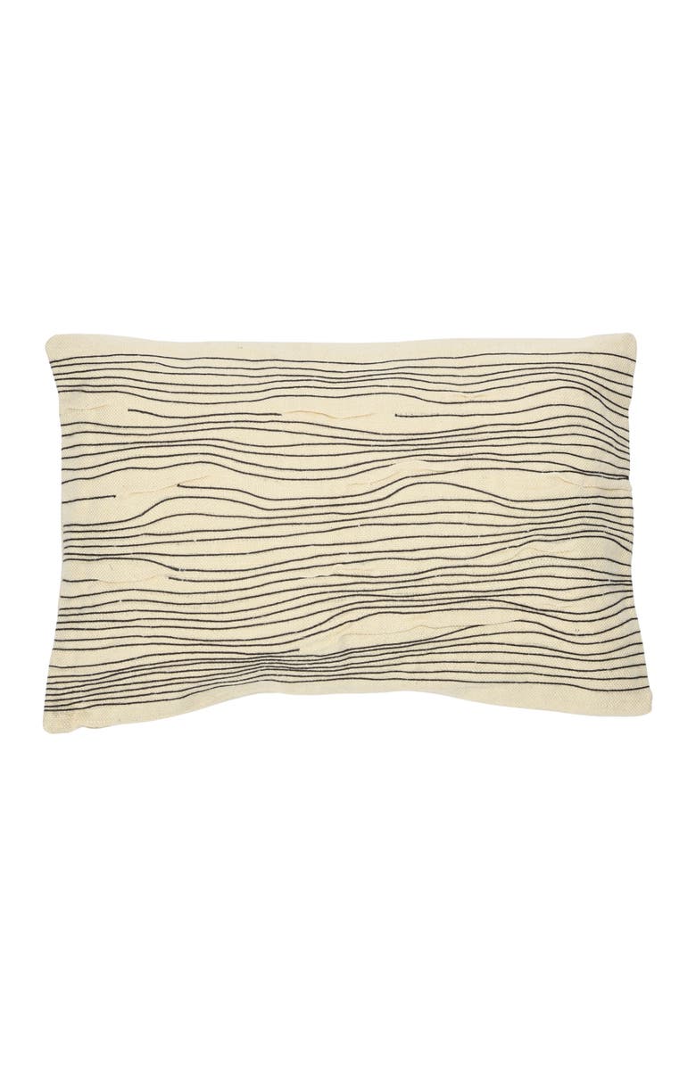Storied Home Cotton and Jute Lumbar Pillow with Embroidered Lines, Cover Only, Main, color, Cream