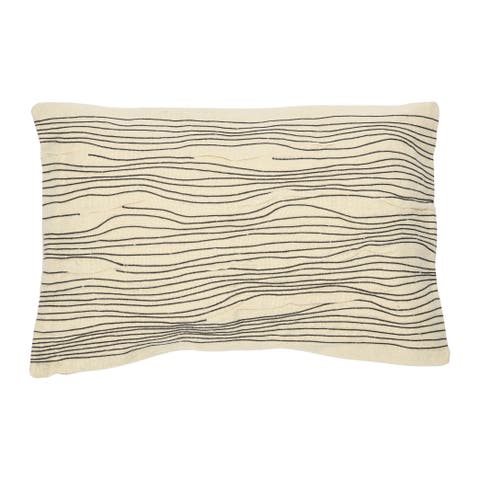 Cotton and Jute Lumbar Pillow with Embroidered Lines, Cover Only