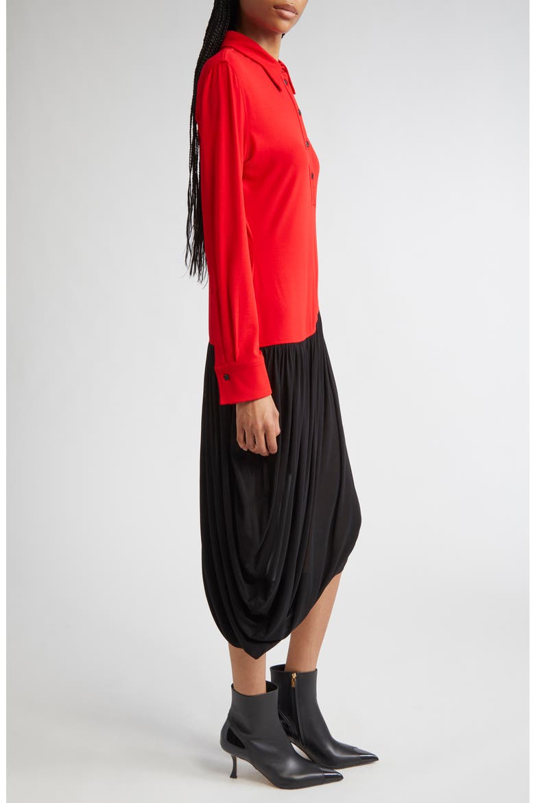 Asymmetric Colorblock Long Sleeve Shirtdress, Alternate, color, NEW RED