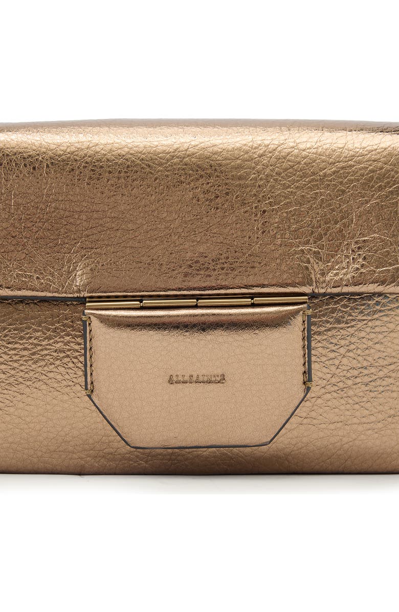 AllSaints Jupiter Metallic Leather Crossbody Bag, Alternate, color, Warm Brass