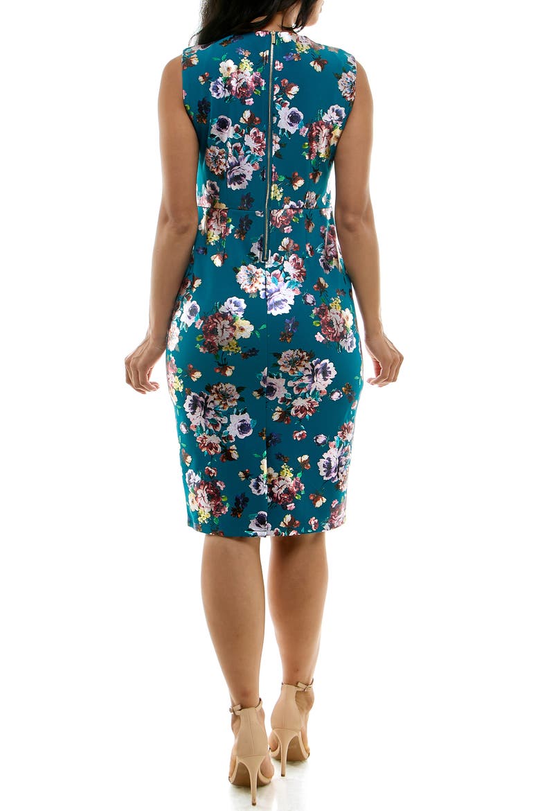 Floral U Neck Sleeveless Scuba Knit Sheath Dress, Alternate, color, DEEP LAGOON MULTI