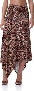 AFRM Mattie Leopard Print Handkerchief Hem Skirt