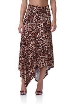 AFRM Mattie Leopard Print Handkerchief Hem Skirt