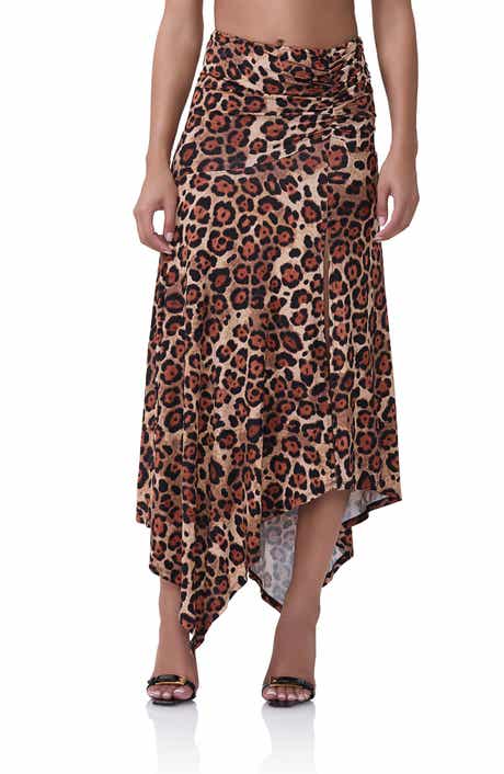 AFRM Mattie Leopard Print Handkerchief Hem Skirt