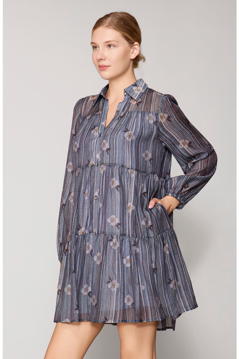 Print Tiered Mini Shirtdress, Alternate, color, DENIM BLUE MULTI