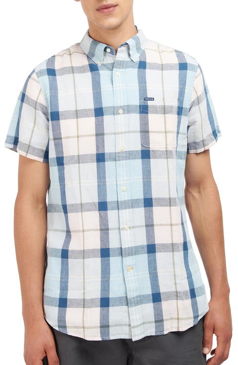 Angus Tailored Fit Plaid Short Sleeve Button-Down Shirt