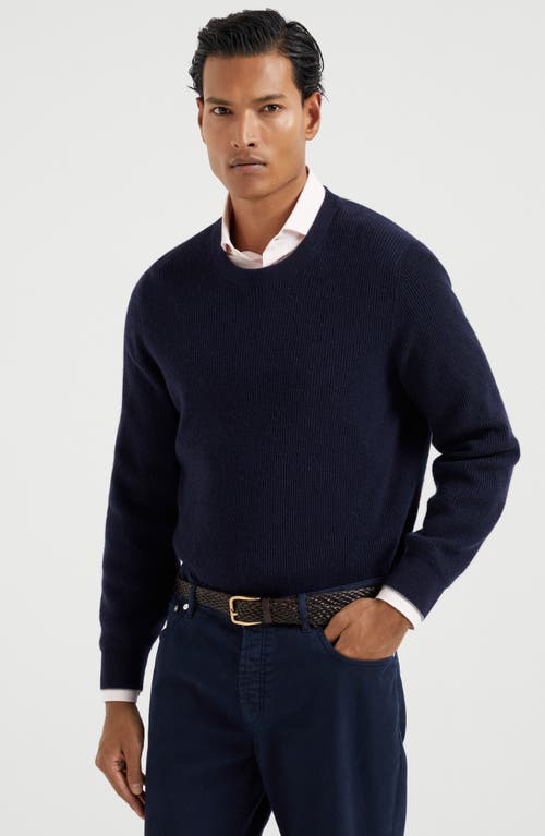 Brunello Cucinelli English Rib Knit Sweater In Navy Blue