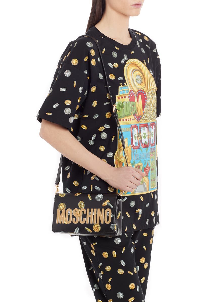 Moschino Logo Coin Print Faux Leather Crossbody Bag, Alternate, color,