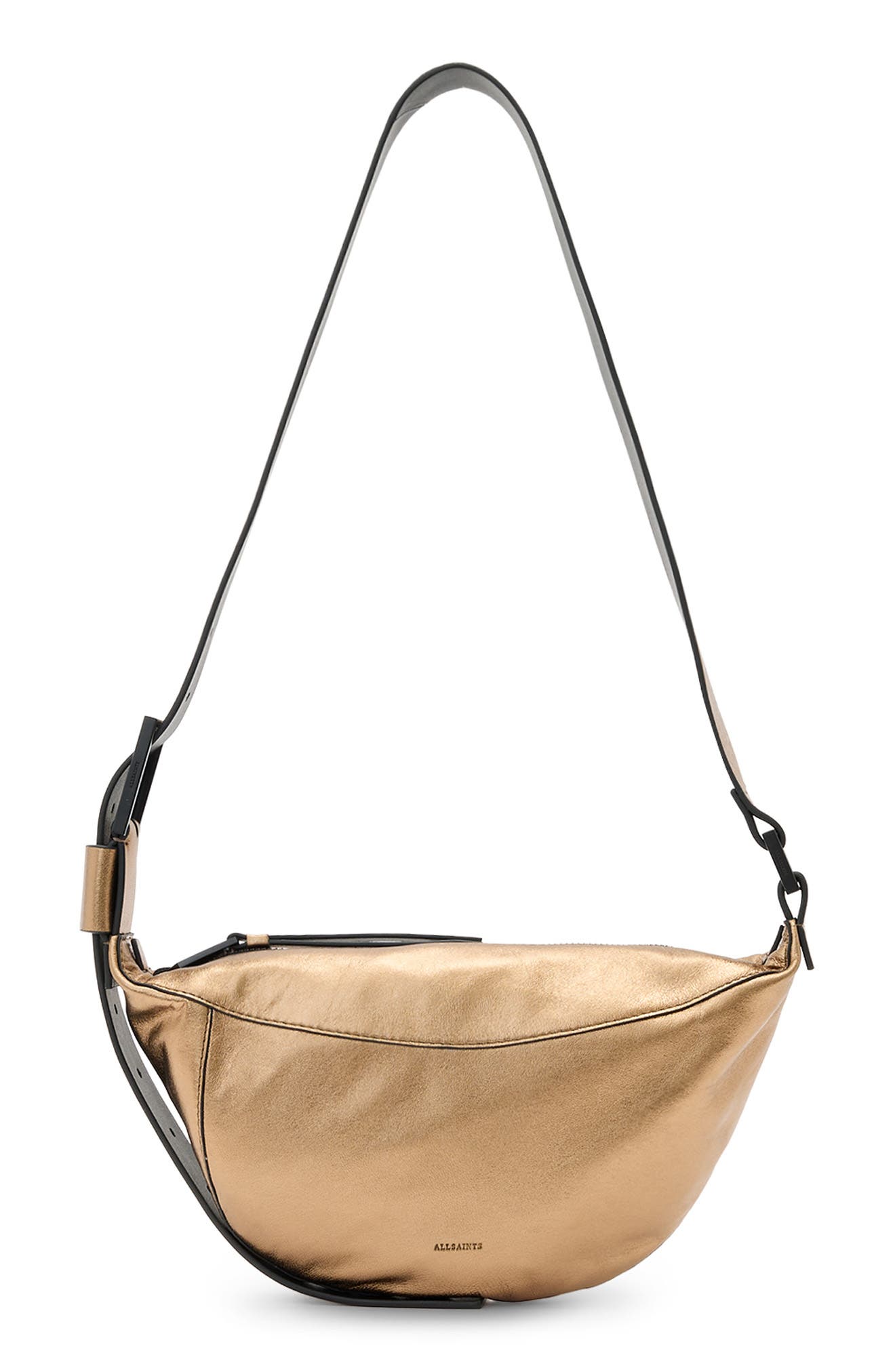 AllSaints Luna Metallic Leather Crossbody Bag, Main, color, 