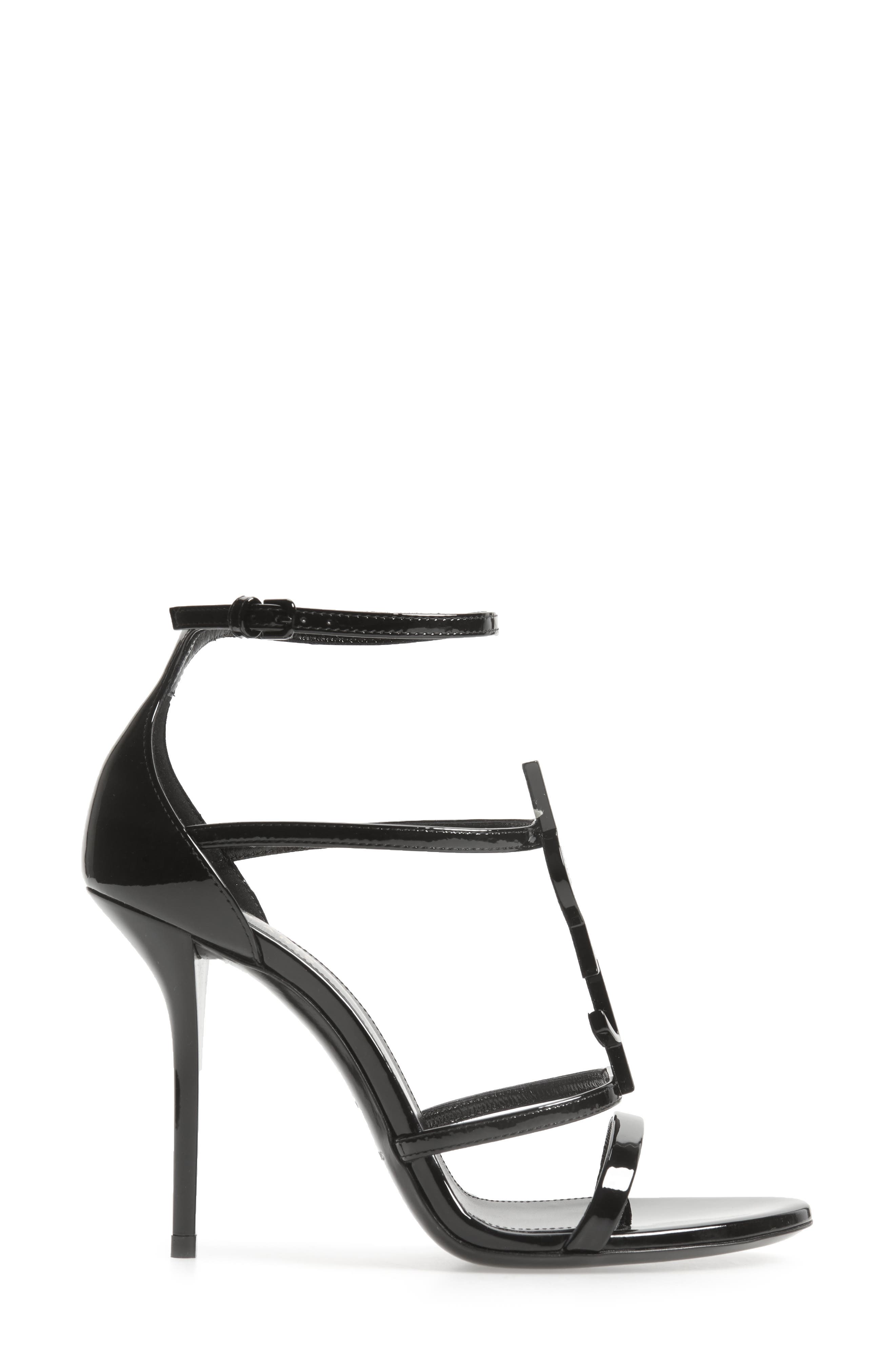 Saint Laurent Cassandra YSL Logo Sandal, Alternate, color, Black
