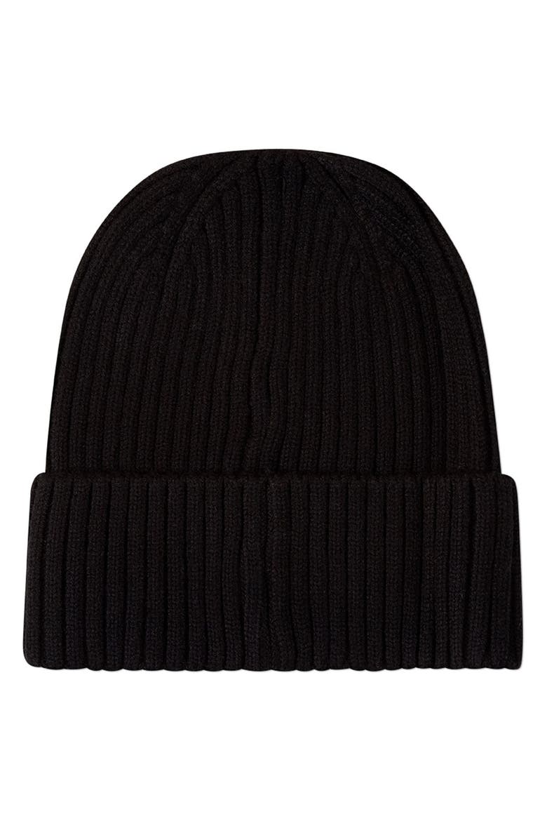 Kids' Happy Varsity Ribbed Knit Cuffed Beanie, Alternate, color, Black