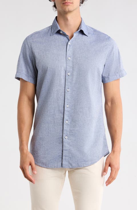 Baywater Short Sleeve Linen & Cotton Button-Up Shirt