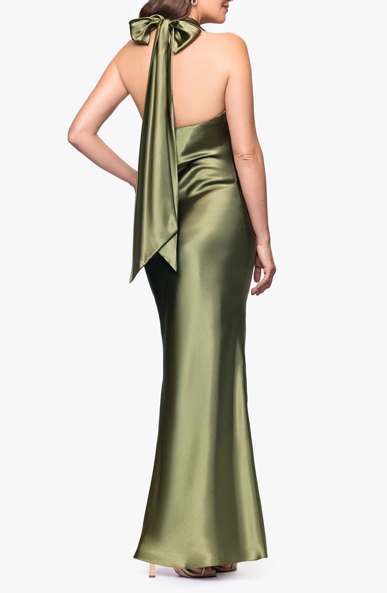 Betsy & Adam Halter Charmeuse Gown, Alternate, color, Olive
