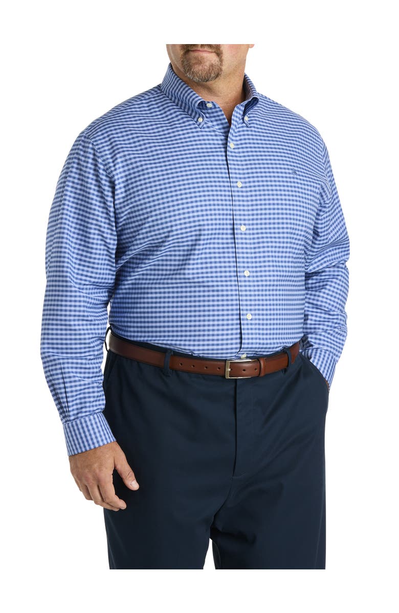 Brooks Brothers Big & Tall Non-Iron Gingham Sport Shirt, Alternate, color, Navy Blue