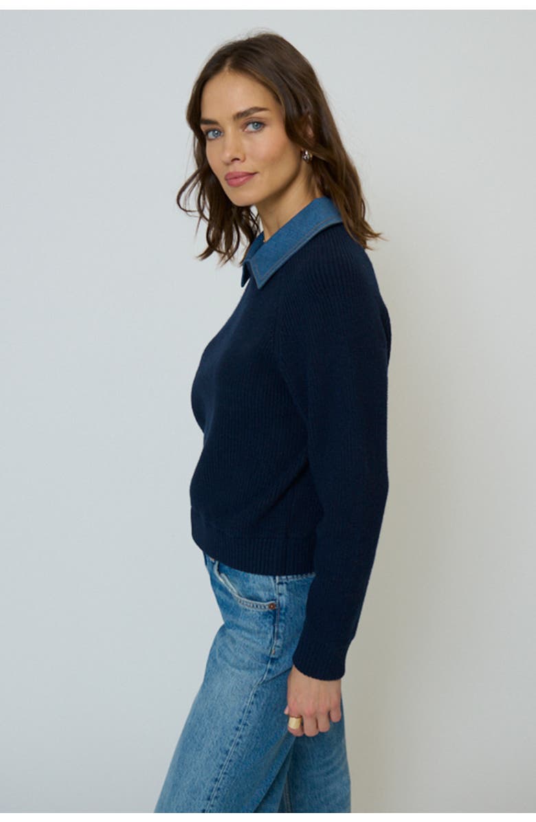 Central Park West Dash Denim Collar Pullover, Alternate, color, Navy