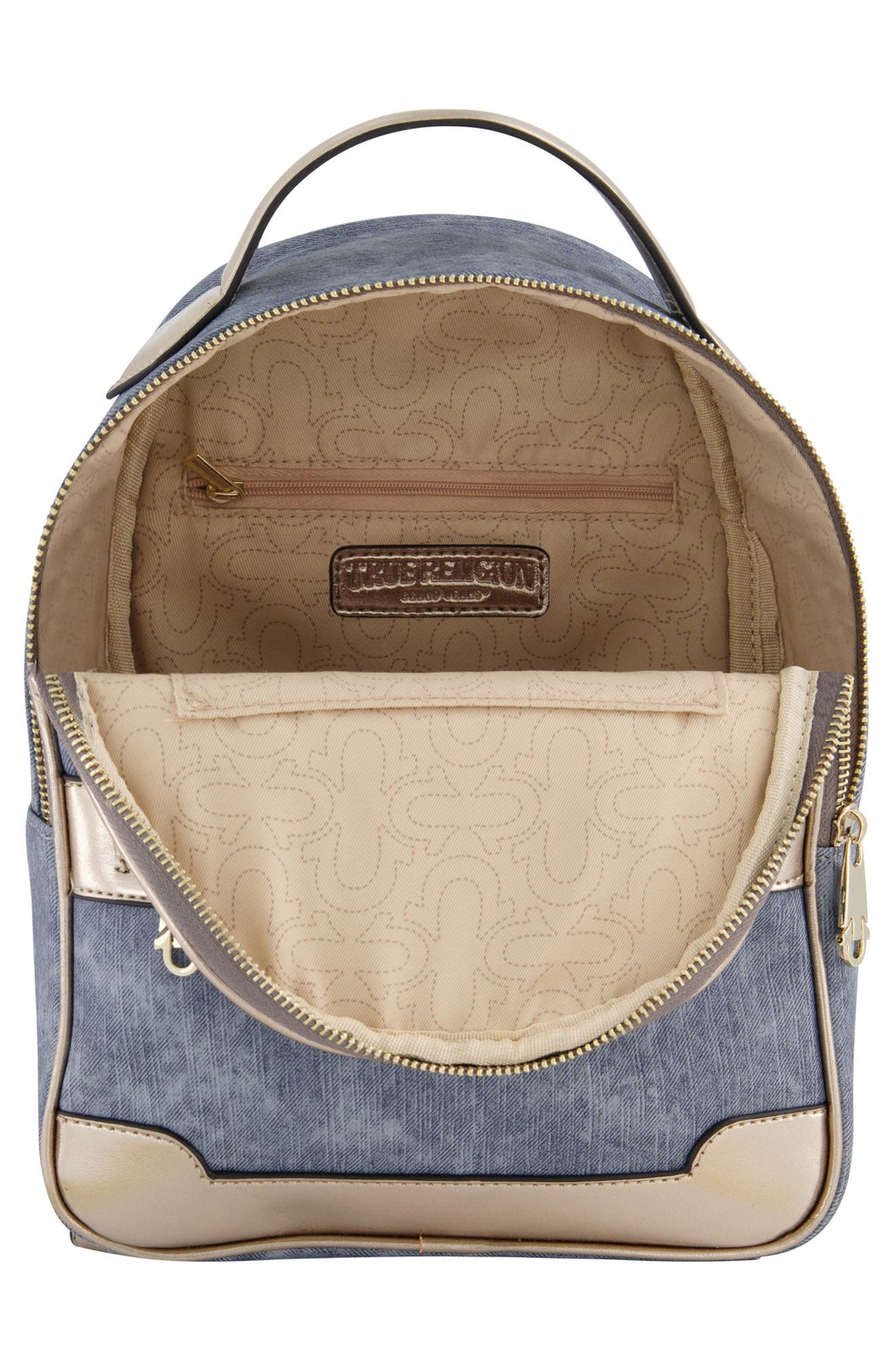 True Religion Denim & Metallic Trim Mini Backpack, Alternate, color, 
