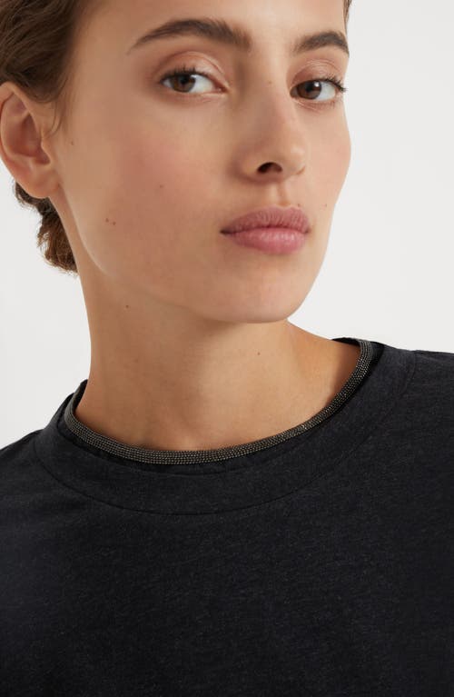 Brunello Cucinelli T-shirt With Precious Faux Layering In Anthracite