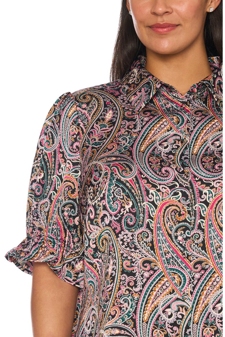Paisley Satin Shirt with Balloon Sleeves, Alternate, color, RICH BLACK