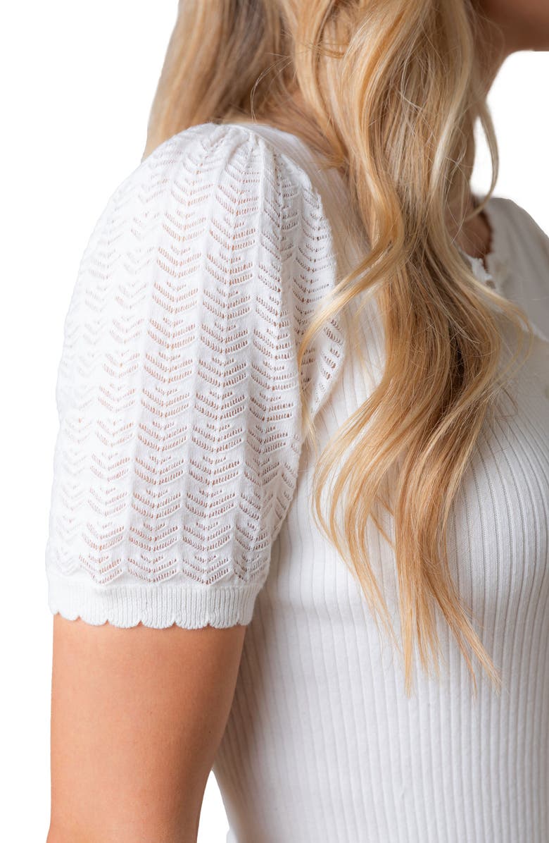 Hope & Henry Organic Pointelle Sleeve Henley Sweater, Alternate, color, Soft White