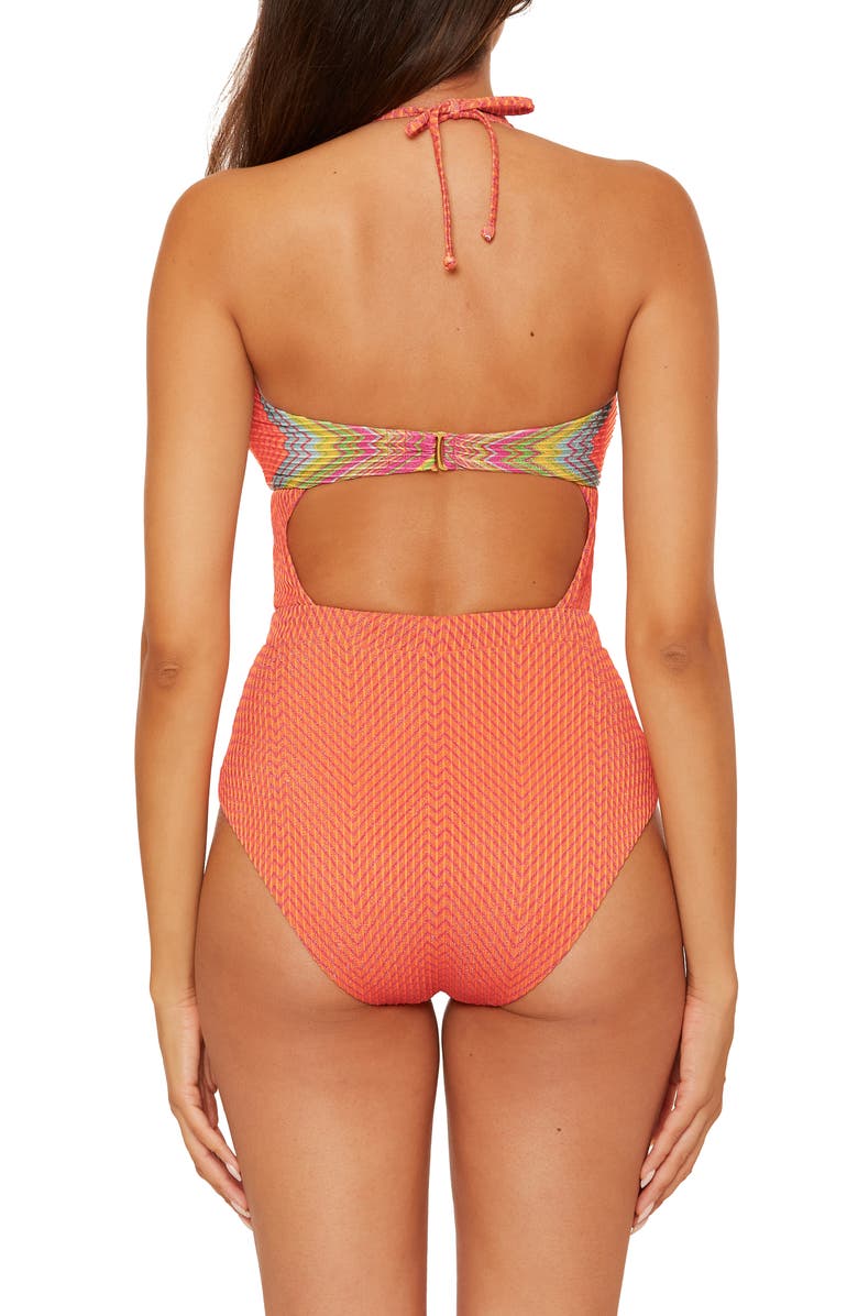 Becca Summer Sunrise Metallic Rib One-Piece Swimsuit, Alternate, color,