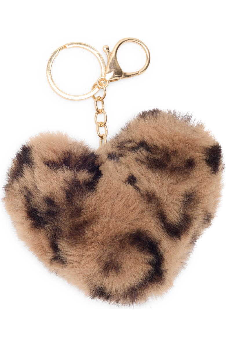 BP. Fuzzy Leopard Faux Fur Heart Bag Charm, Main, color, Leopard
