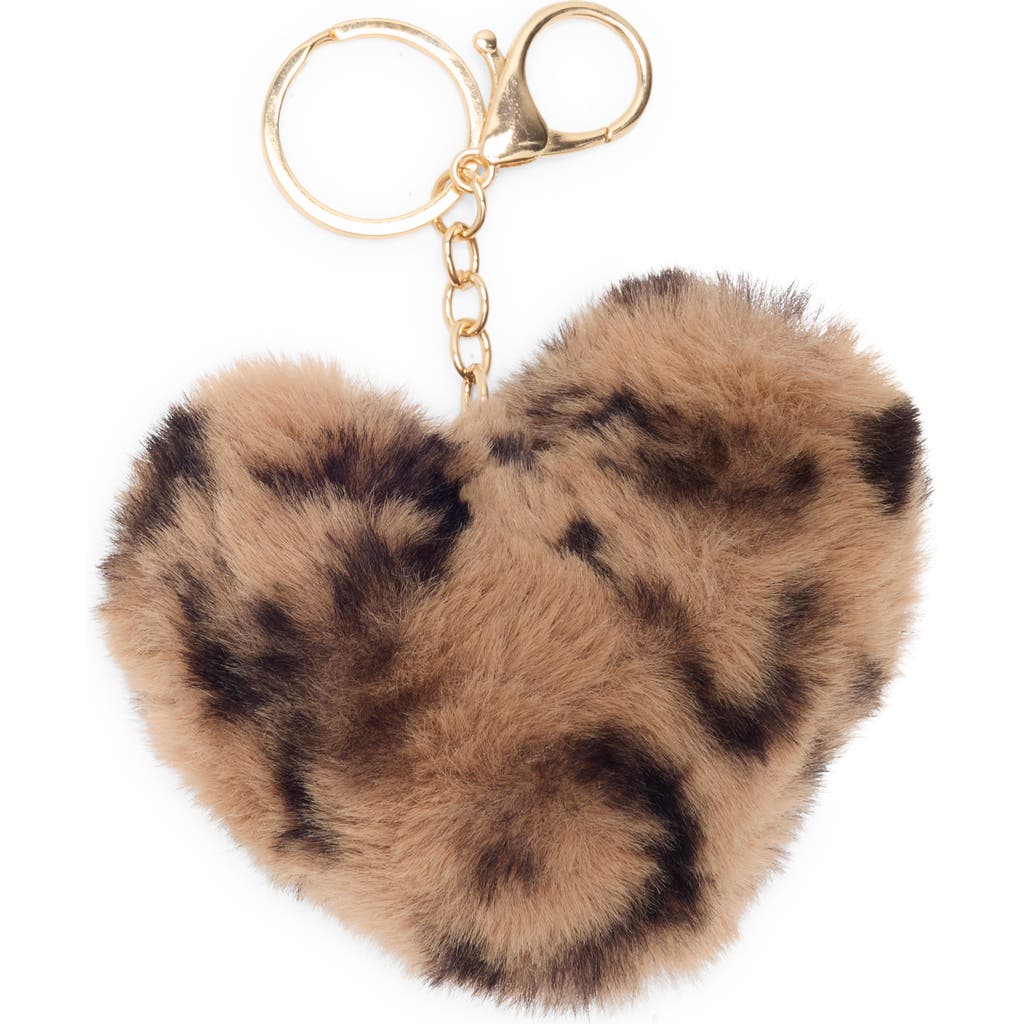 Bp. Fuzzy Leopard Faux Fur Heart Bag Charm In Brown