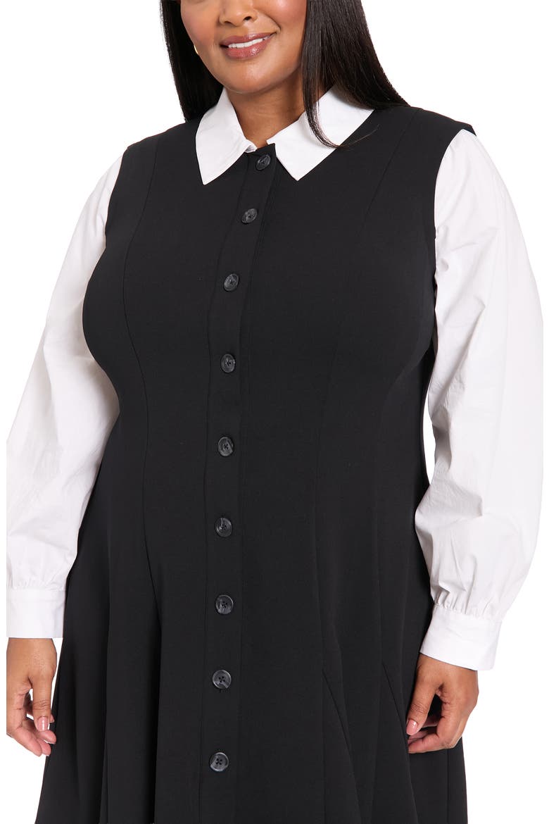 Long Sleeve Twofer Scuba Fit & Flare Dress, Alternate, color, BLACK