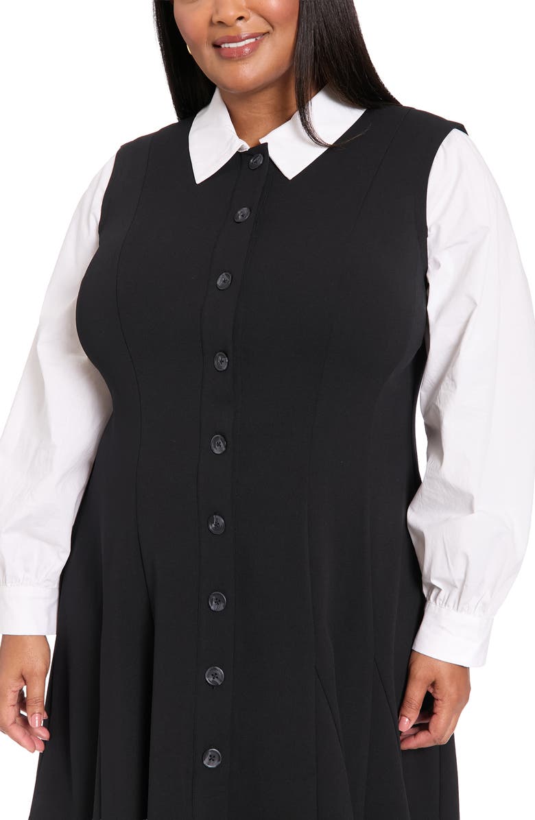 London Times Long Sleeve Twofer Scuba Fit & Flare Dress, Alternate, color, Black