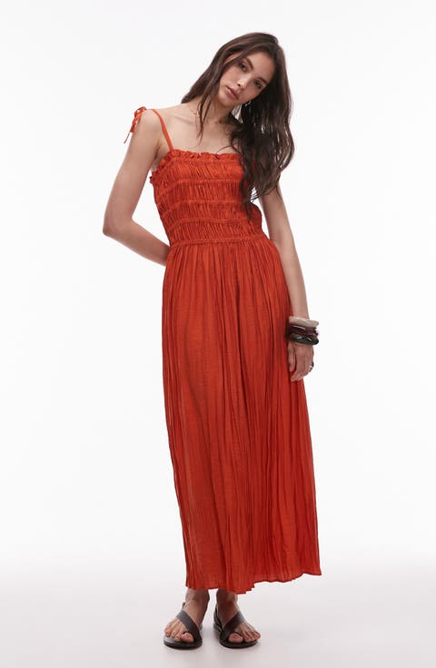 Shirred Bodice Midi Dress