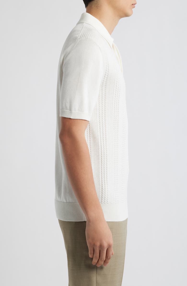 Canali Ribbed Cotton Blend Polo Sweater, Alternate, color, White