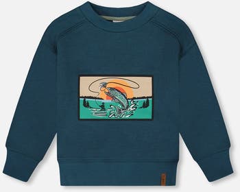 Pullover French Terry Graphic Sweatshirt Teal And Peach Pullover French Terry Graphic Sweatshirt Teal And Peach