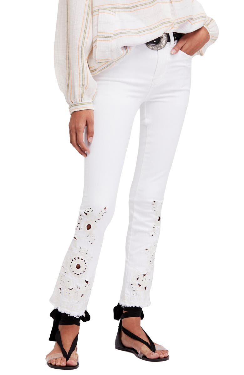 Free People Cutwork Cigarette Jeans, Main, color, Ivory