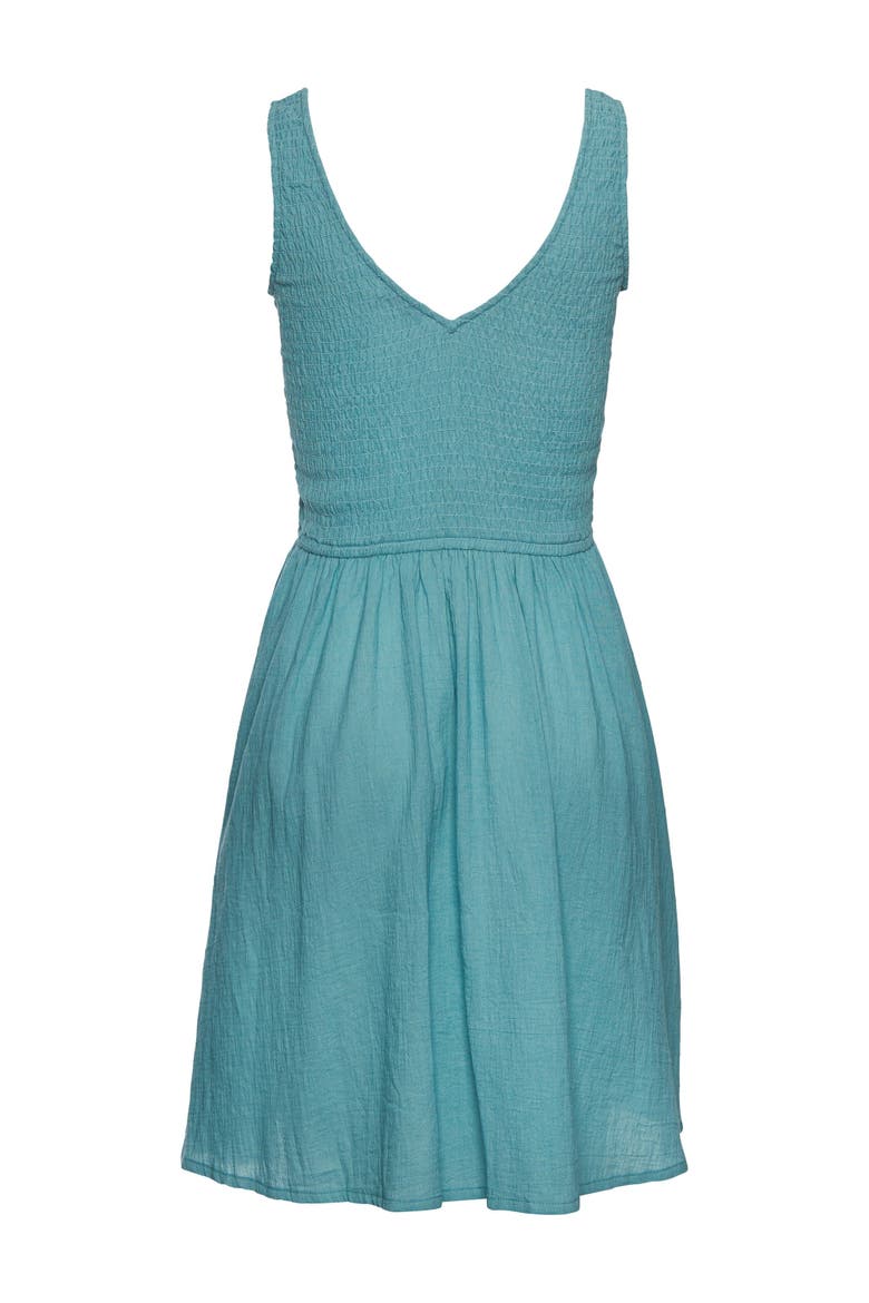 Smocked V-Neck Dress, Alternate, color, Teal