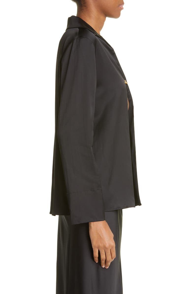 Jacquemus La Chemise Notte Logo Charm Open Front Stretch Satin Blouse, Alternate, color,