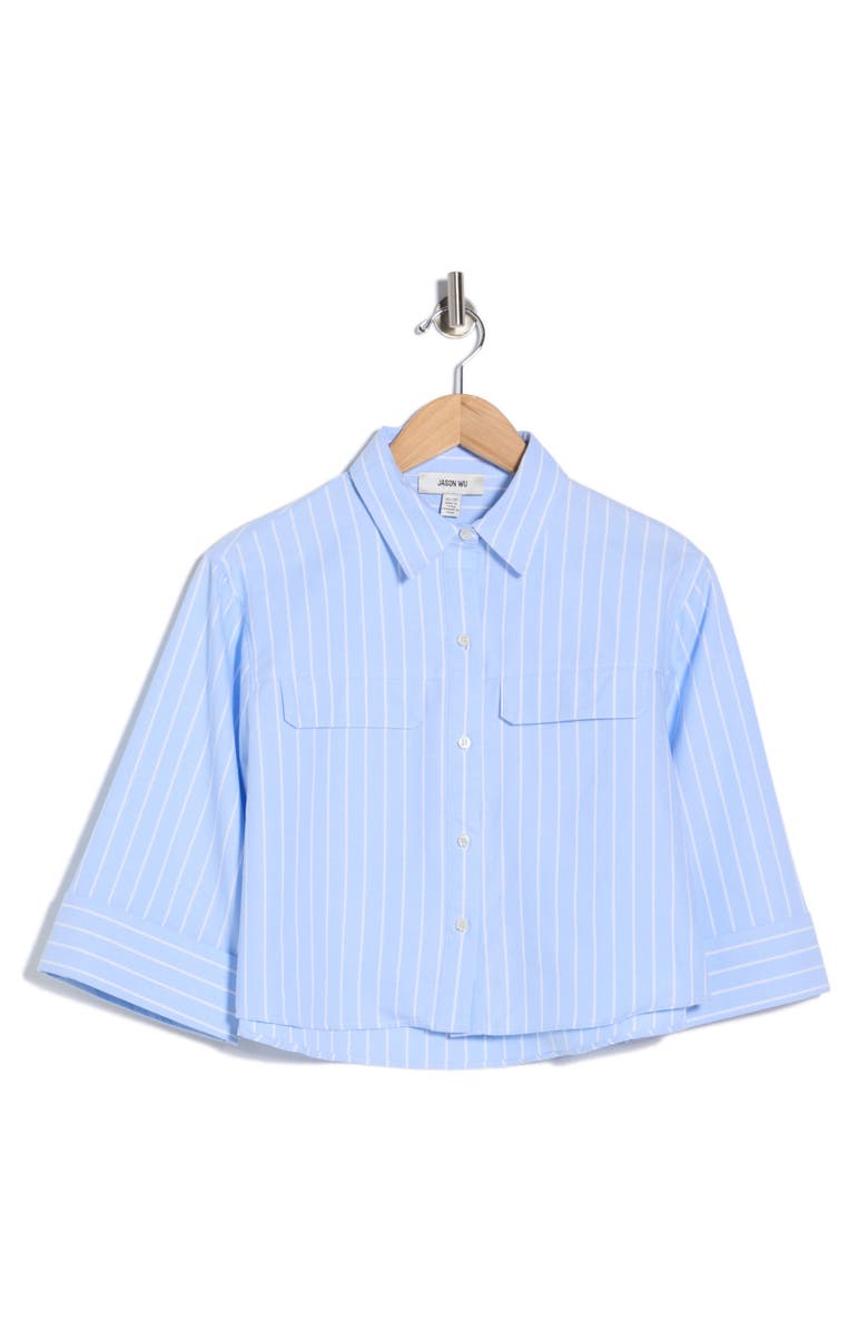 JASON WU Pinstripe Crop Button-Up Shirt, Main, color, Light Blue/ White Stripe