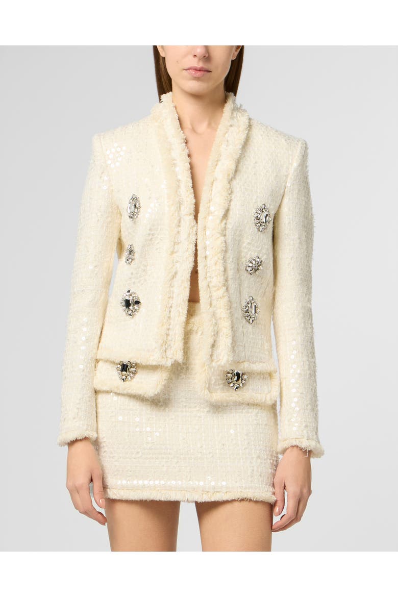 Tweed Bolero Paillettes Women, Main, color, white