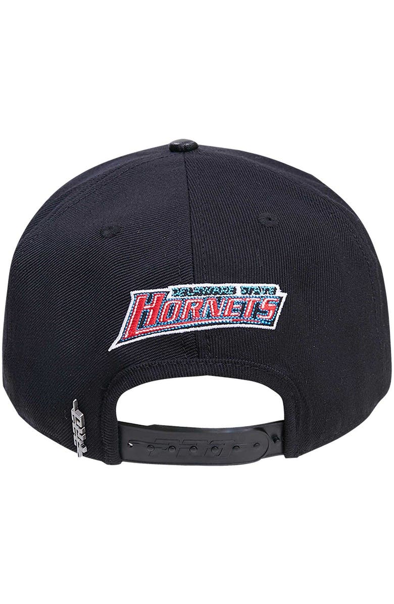 PRO STANDARD Men's Pro Standard Black Delaware State Hornets Arch Over Logo Evergreen Snapback Hat, Alternate, color,