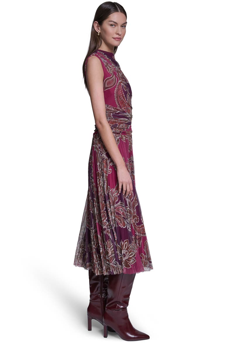 Sleeveless Paisley Printed Mesh Dress, Alternate, color, Deep Plum/Berry Multi