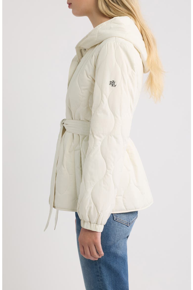 Belted Hooded Soft Puffer Coat, Alternate, color, CREAM